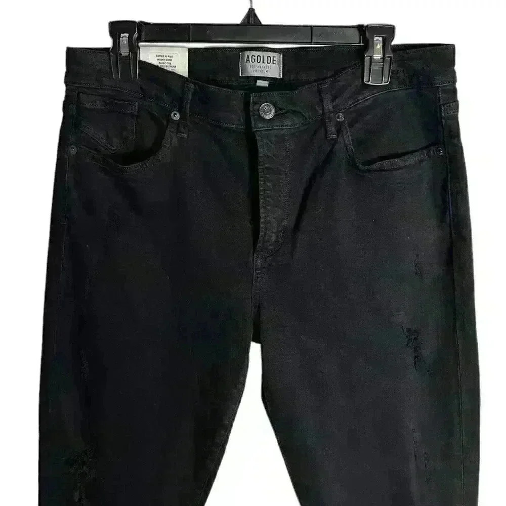 AGOLDE Sophie High Rise Skinny Crop Jeans Black Harlow Destructed Size 32 - Picture 3 of 10